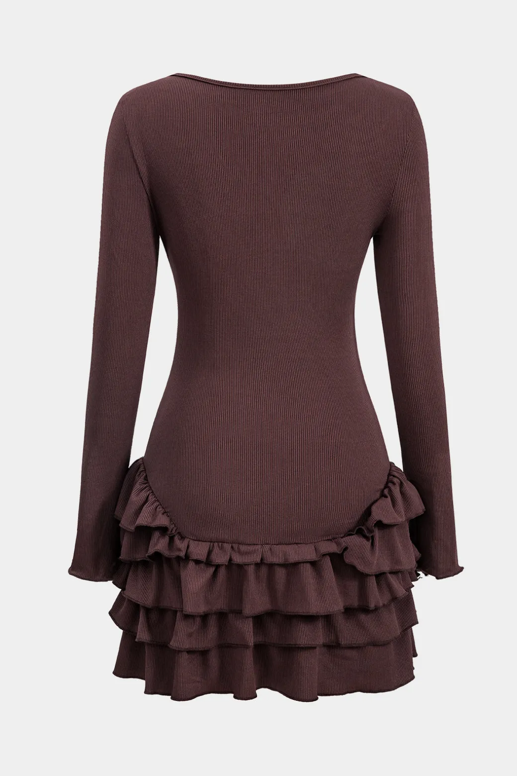 Ruffle Round Neck Long Sleeve Mini Dress