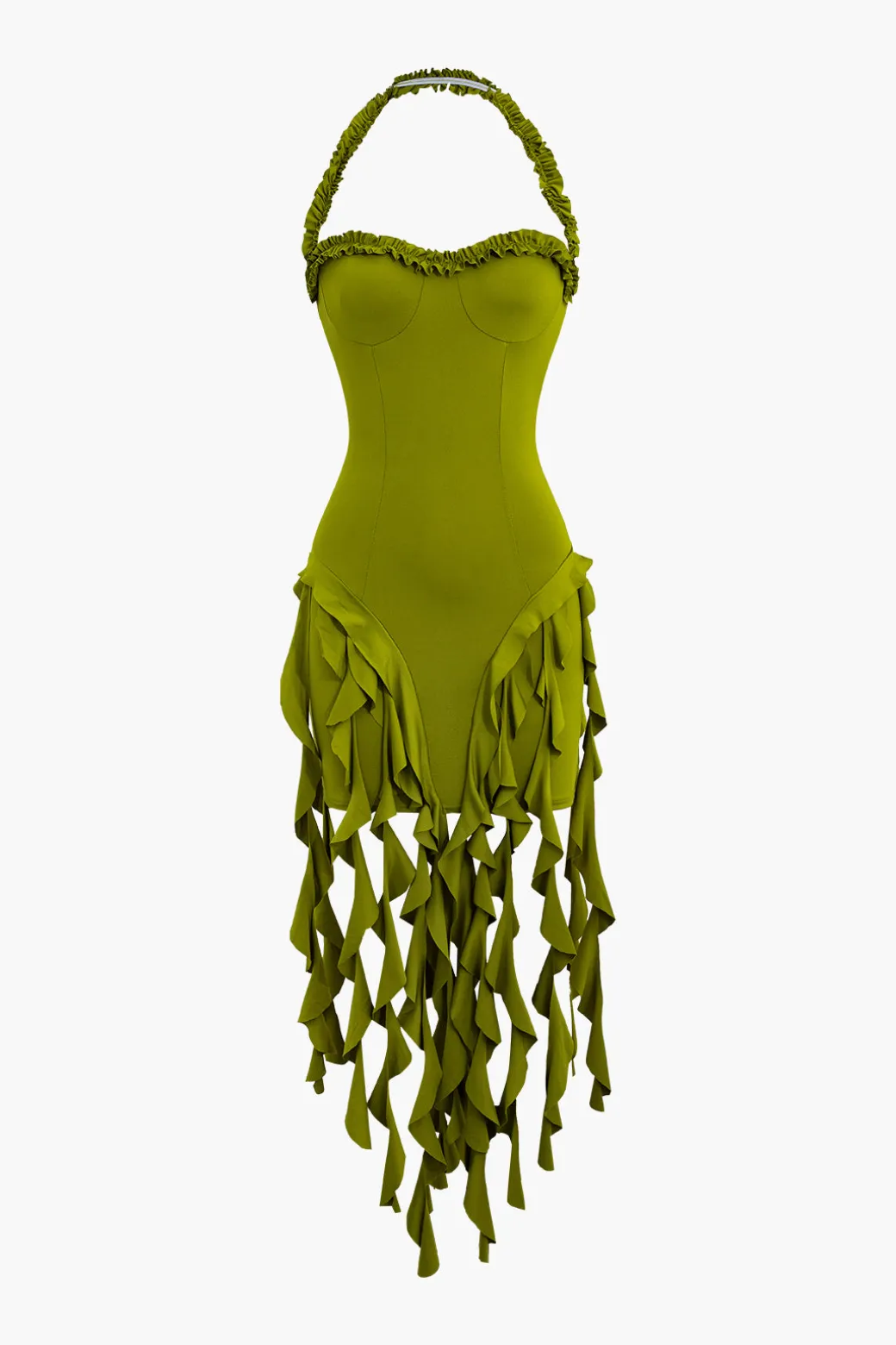 Ruffle Tassel Halter Bustier Mini Dress