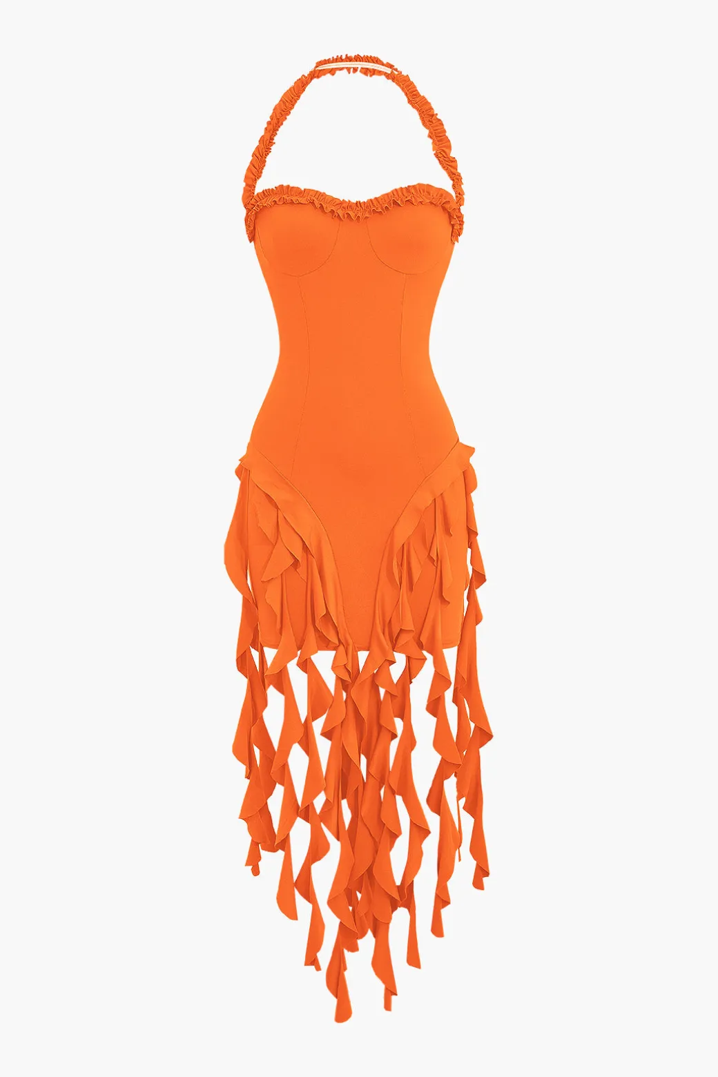 Ruffle Tassel Halter Bustier Mini Dress