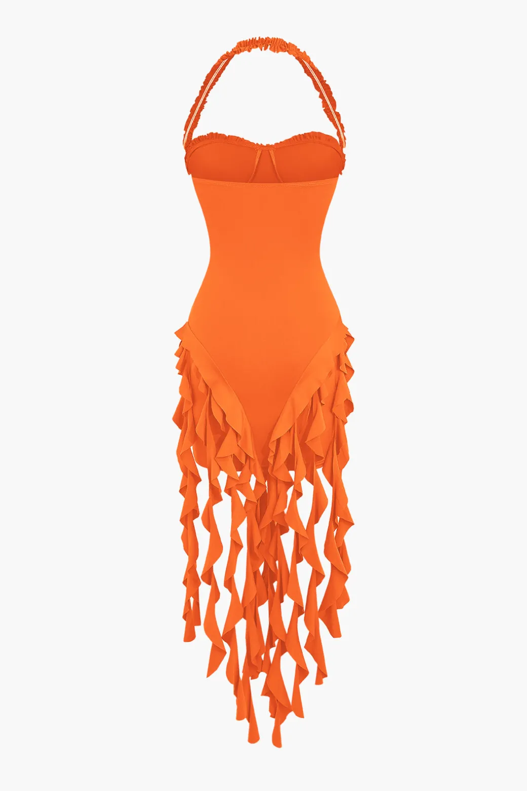 Ruffle Tassel Halter Bustier Mini Dress