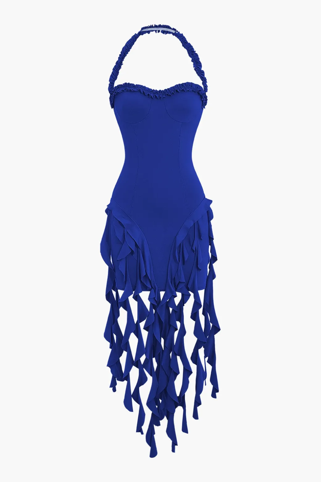 Ruffle Tassel Halter Bustier Mini Dress