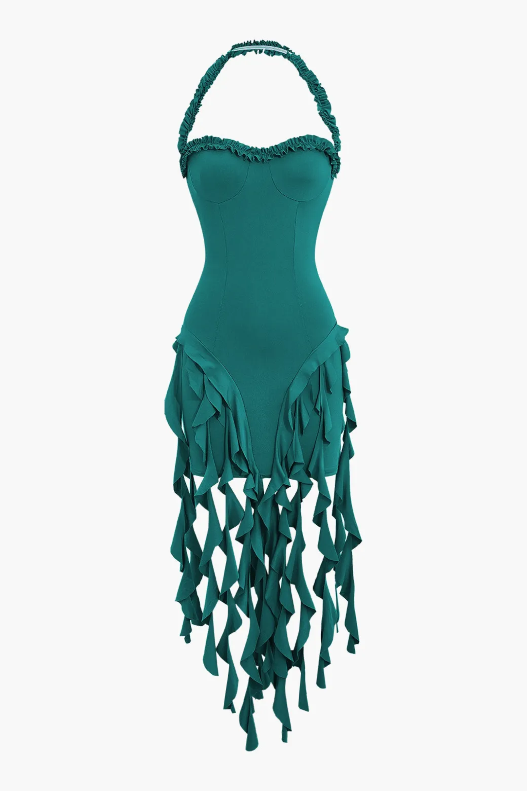 Ruffle Tassel Halter Bustier Mini Dress