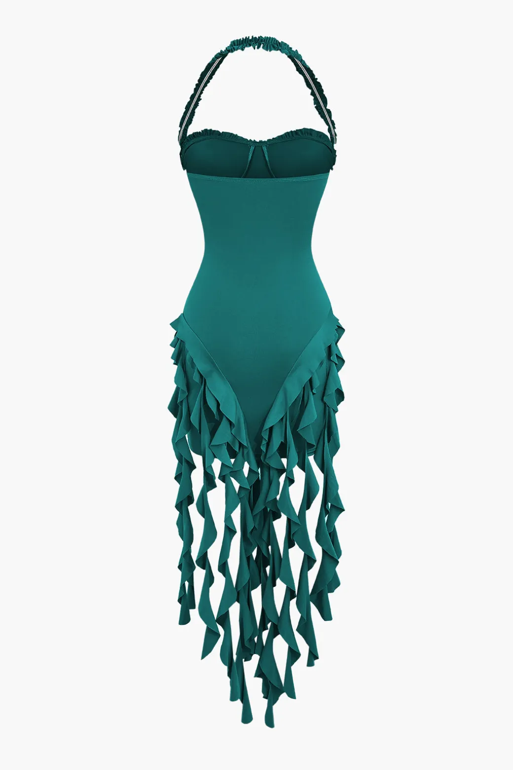 Ruffle Tassel Halter Bustier Mini Dress