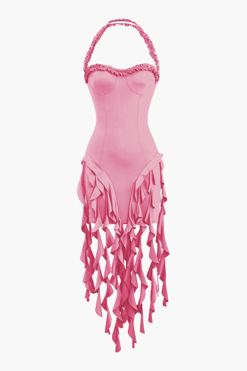 Ruffle Tassel Halter Bustier Mini Dress