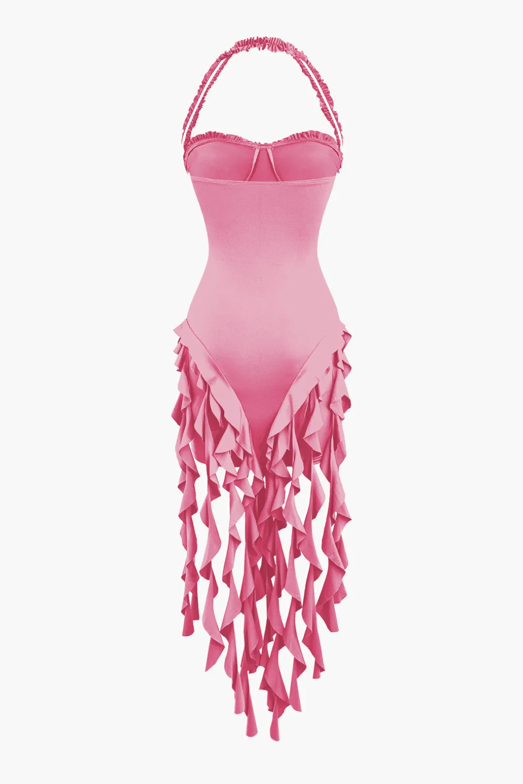 Ruffle Tassel Halter Bustier Mini Dress