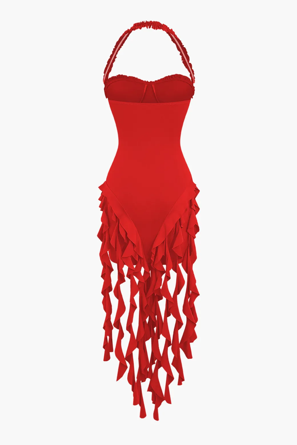 Ruffle Tassel Halter Bustier Mini Dress