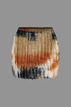 Ruffle Tie Halter Backless Cowl Neck Top And Tie Dye Mini Skirt Set
