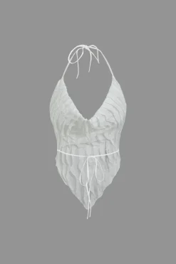 Ruffle Tie Halter Backless Cowl Neck Top And Tie Dye Mini Skirt Set