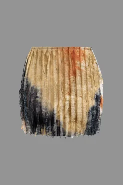Ruffle Tie Halter Backless Cowl Neck Top And Tie Dye Mini Skirt Set