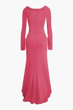 Ruffle Trim Ruched Cut Out Maxi Dress