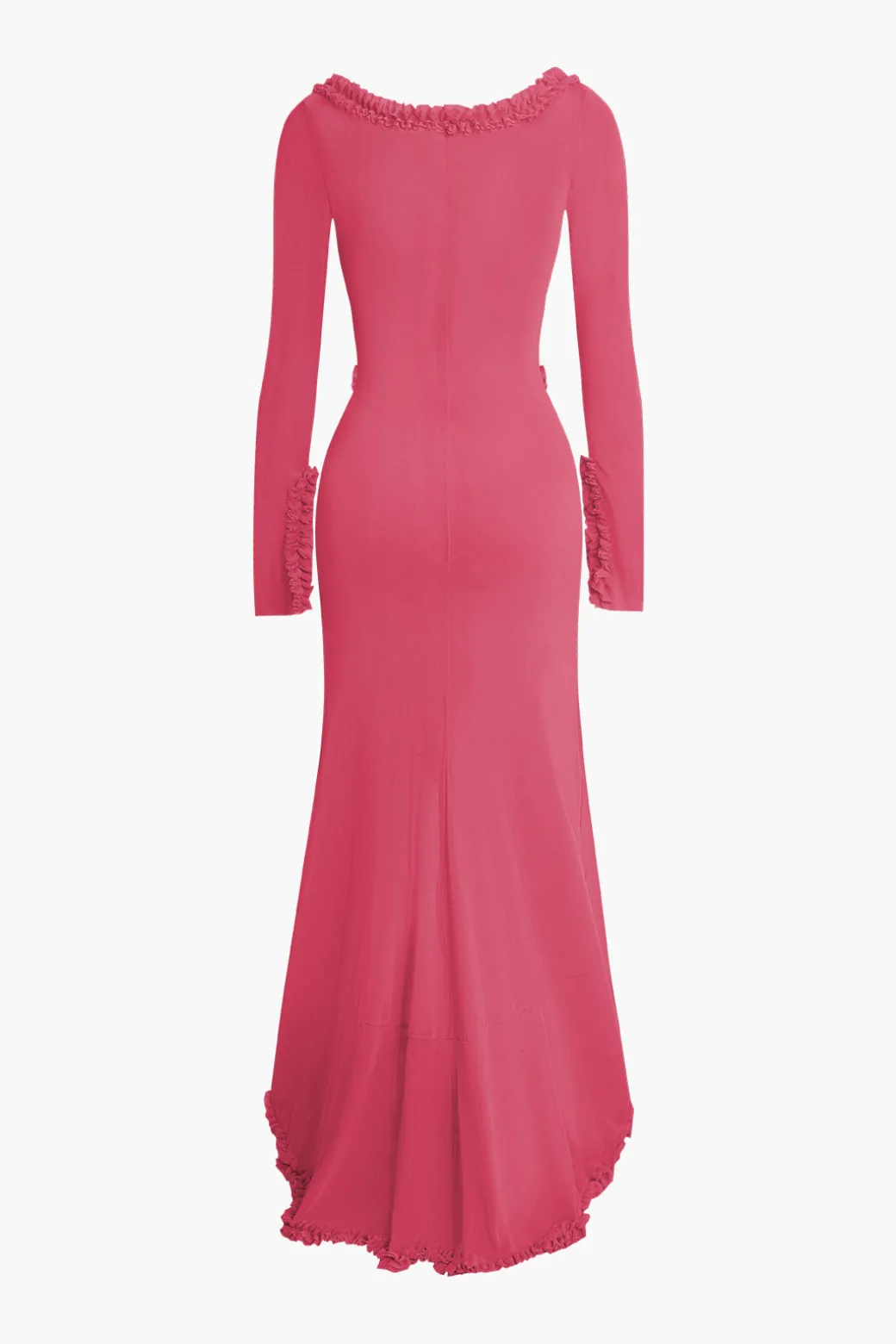 Ruffle Trim Ruched Cut Out Maxi Dress