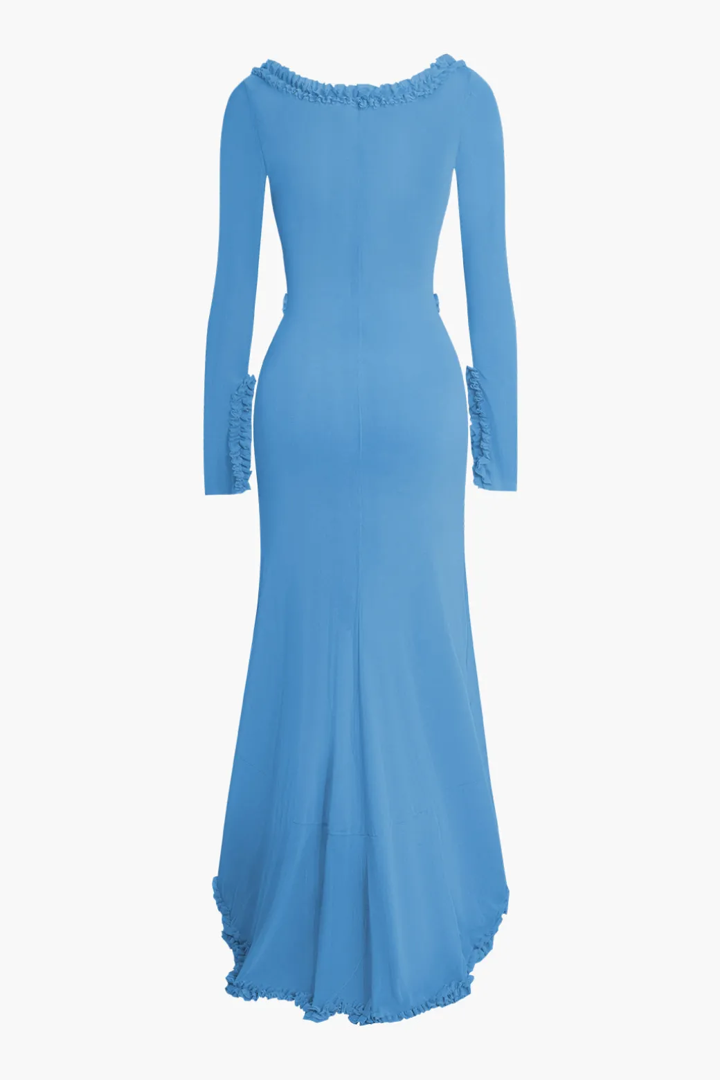 Ruffle Trim Ruched Cut Out Maxi Dress
