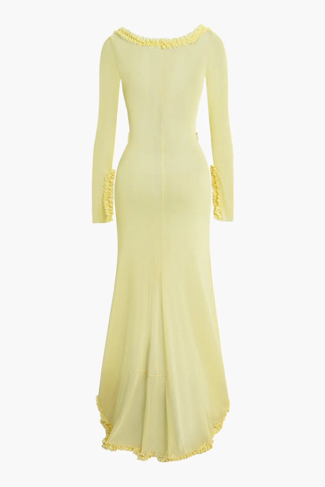 Ruffle Trim Ruched Cut Out Maxi Dress