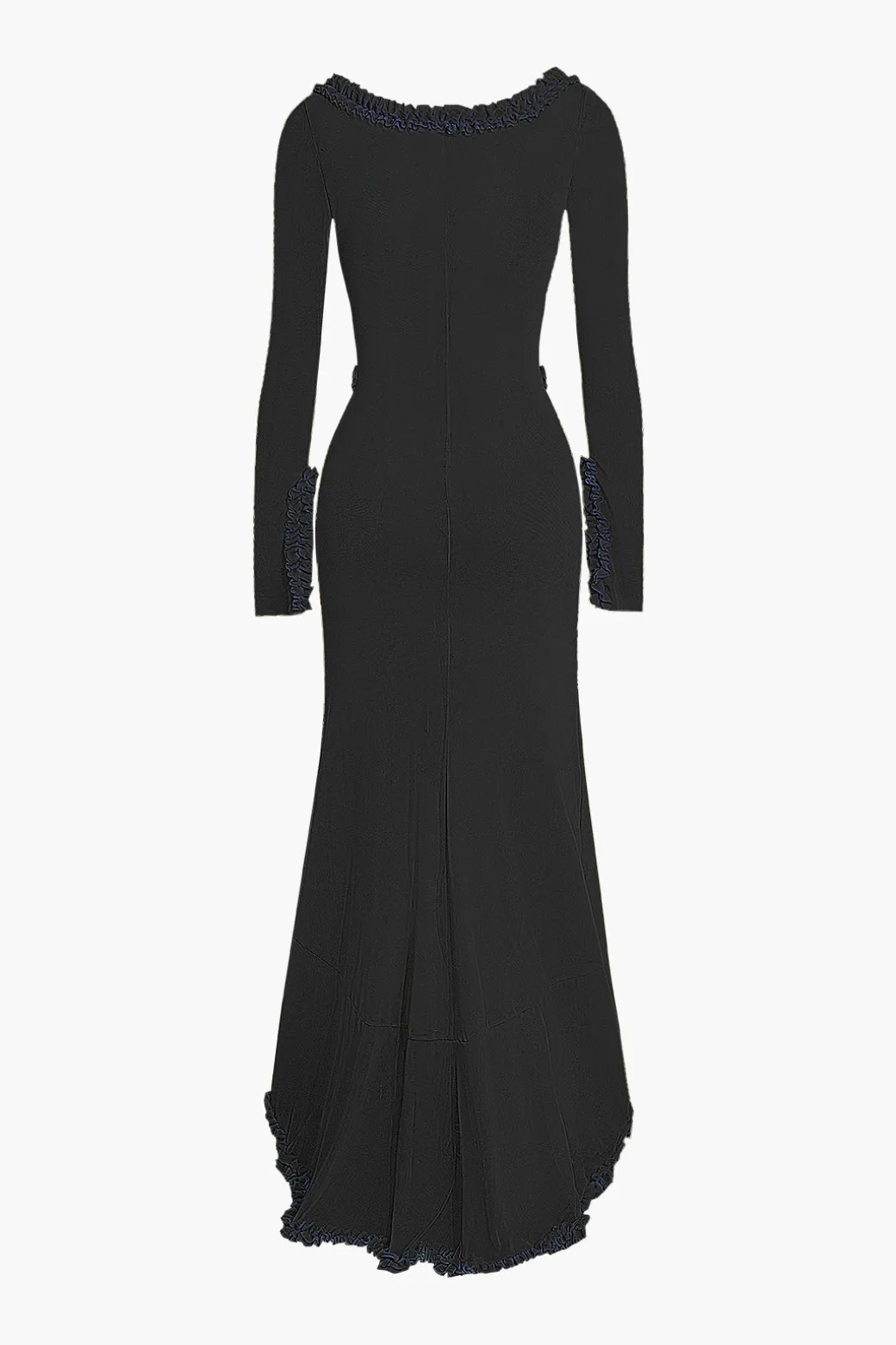 Ruffle Trim Ruched Cut Out Maxi Dress