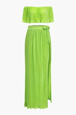 Ruffle Tube Top And Split Maxi Skirt Set
