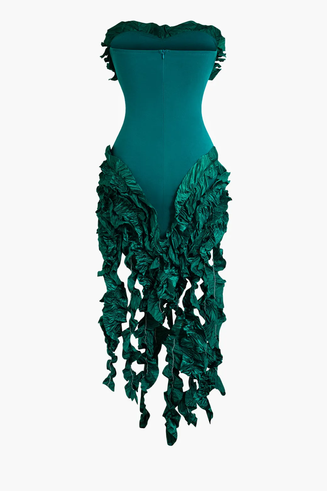 Ruffled Fringe Strapless Midi Dress