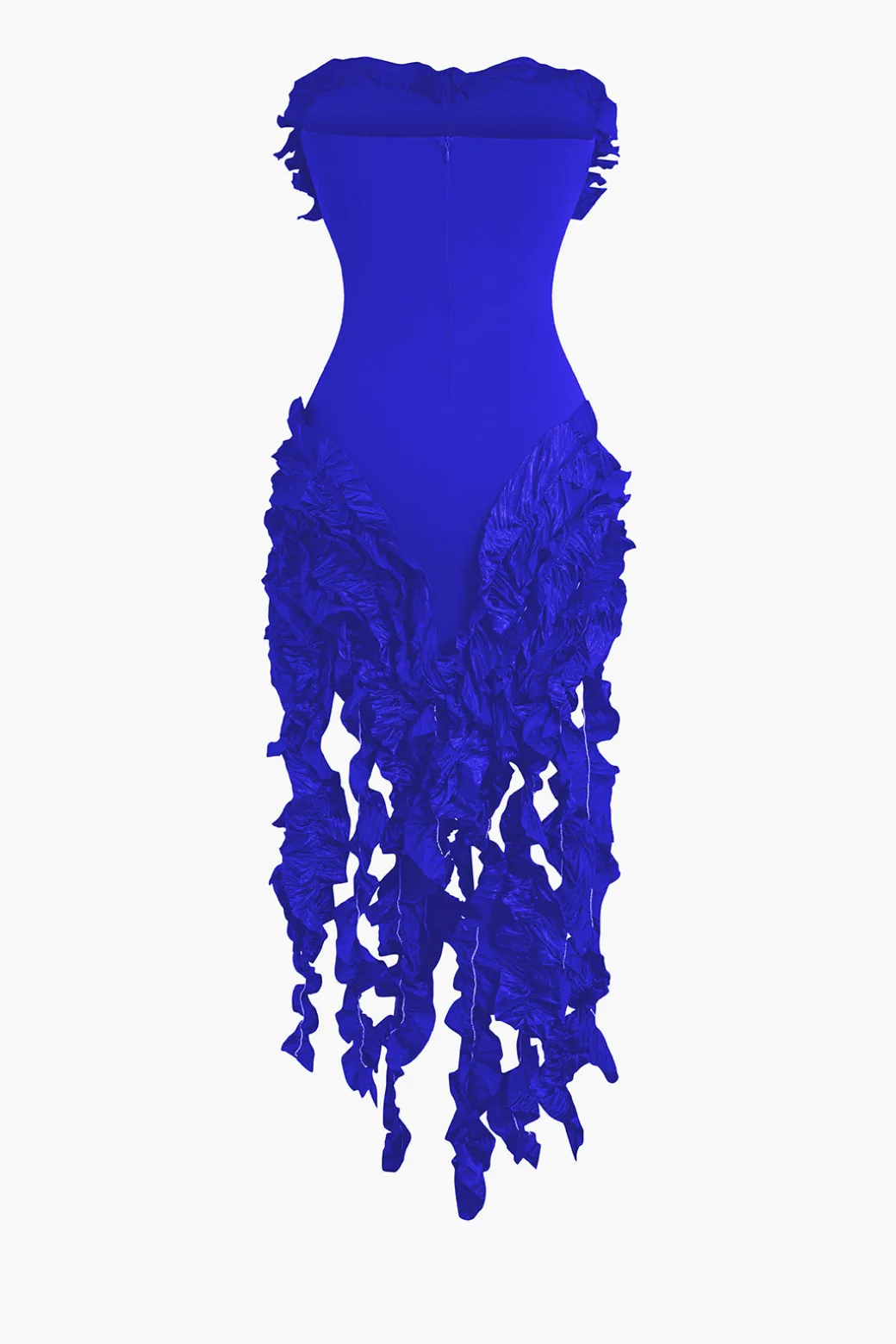 Ruffled Fringe Strapless Midi Dress
