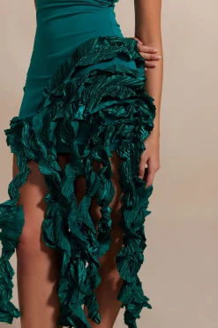 Ruffled Fringe Strapless Midi Dress