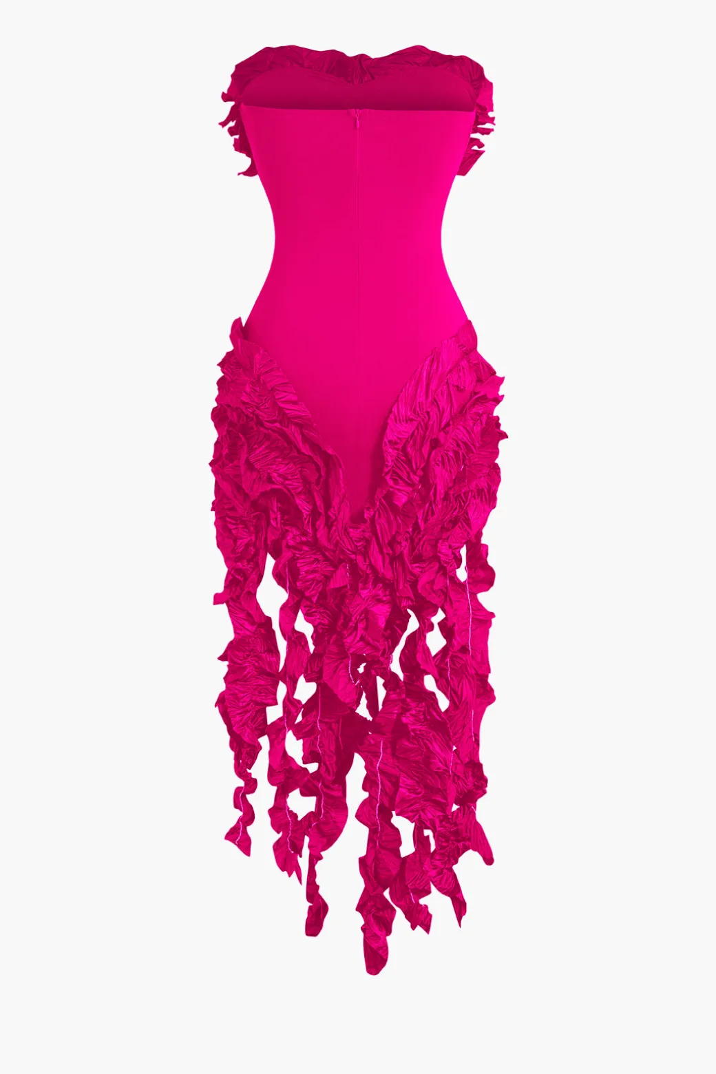 Ruffled Fringe Strapless Midi Dress