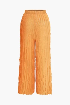 Ruffled Textured Halter Crop Top And Wide-Leg Pants Set