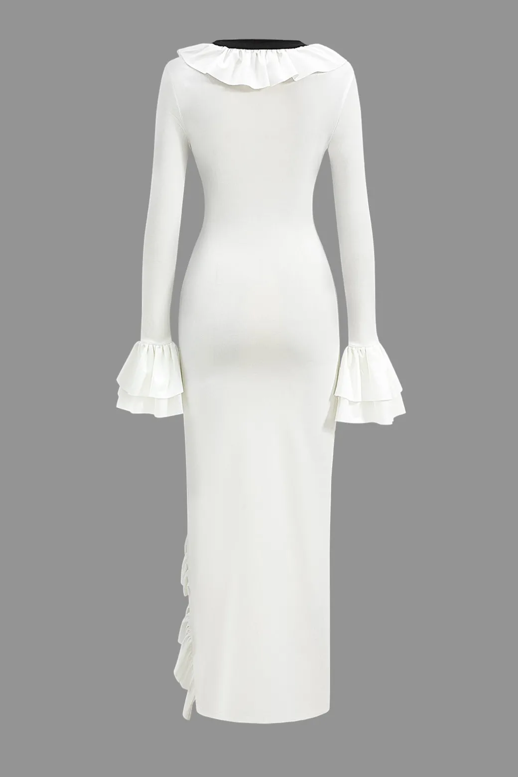Ruffled V-Neck Long Sleeve Maxi Dress