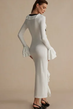 Ruffled V-Neck Long Sleeve Maxi Dress