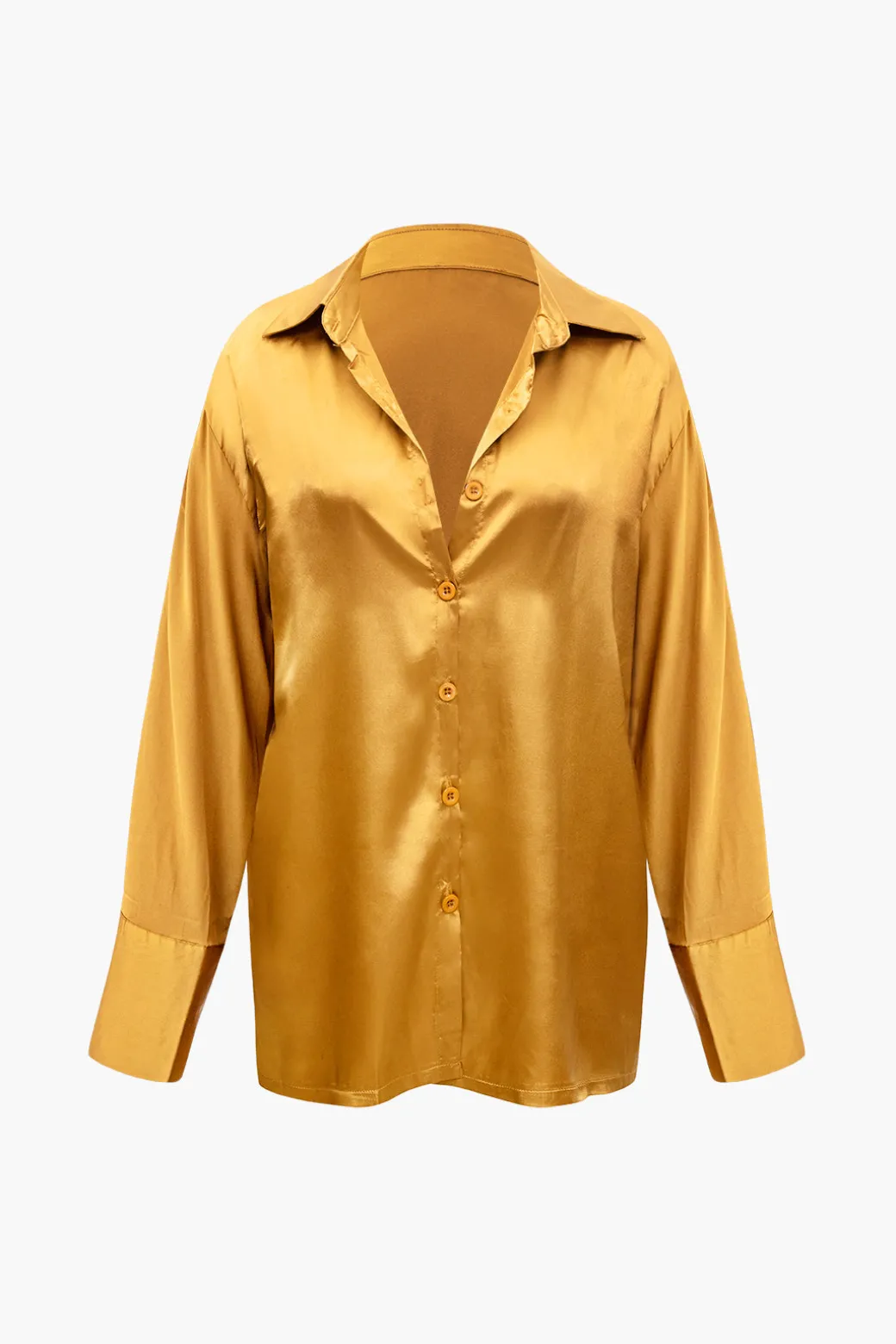 Satin Button Up Long Sleeve Shirt And Pants Set