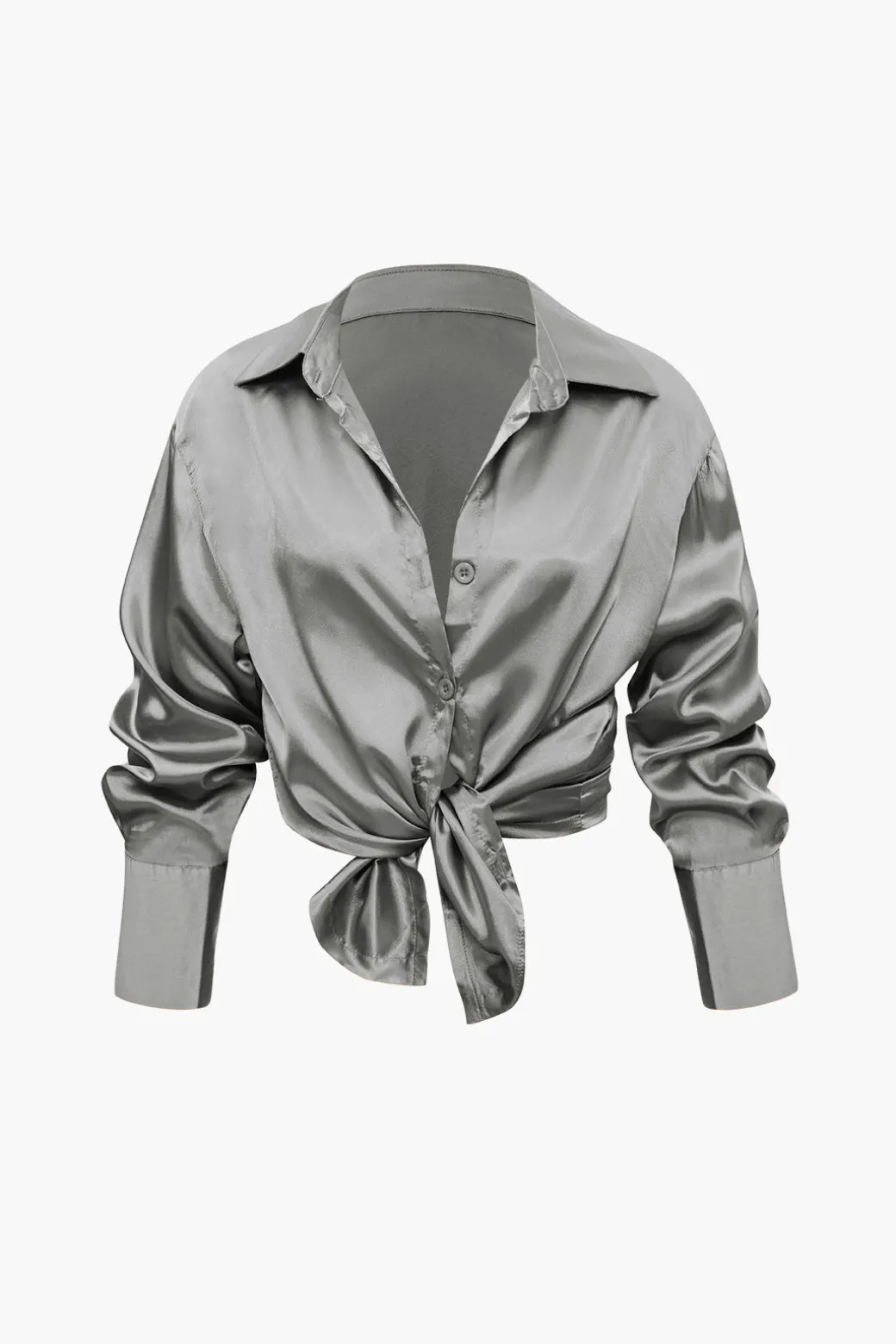 Satin Button Up Long Sleeve Shirt And Pants Set