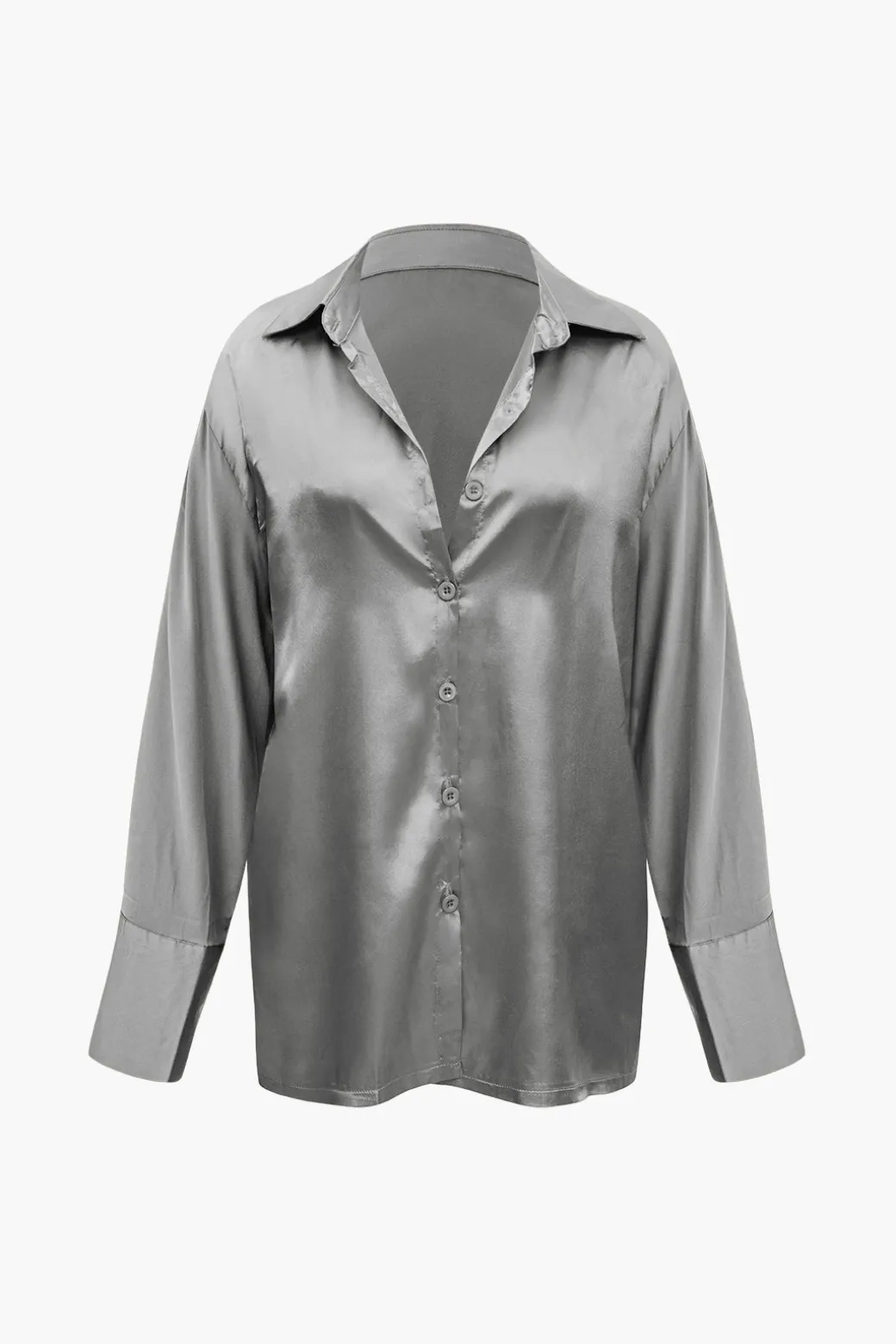 Satin Button Up Long Sleeve Shirt And Pants Set