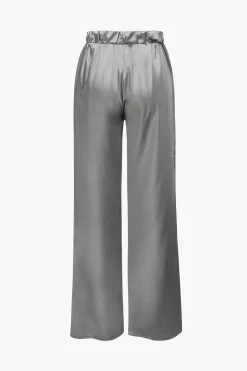 Satin Button Up Long Sleeve Shirt And Pants Set