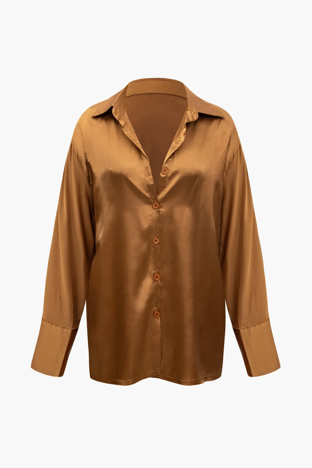 Satin Button Up Long Sleeve Shirt And Pants Set