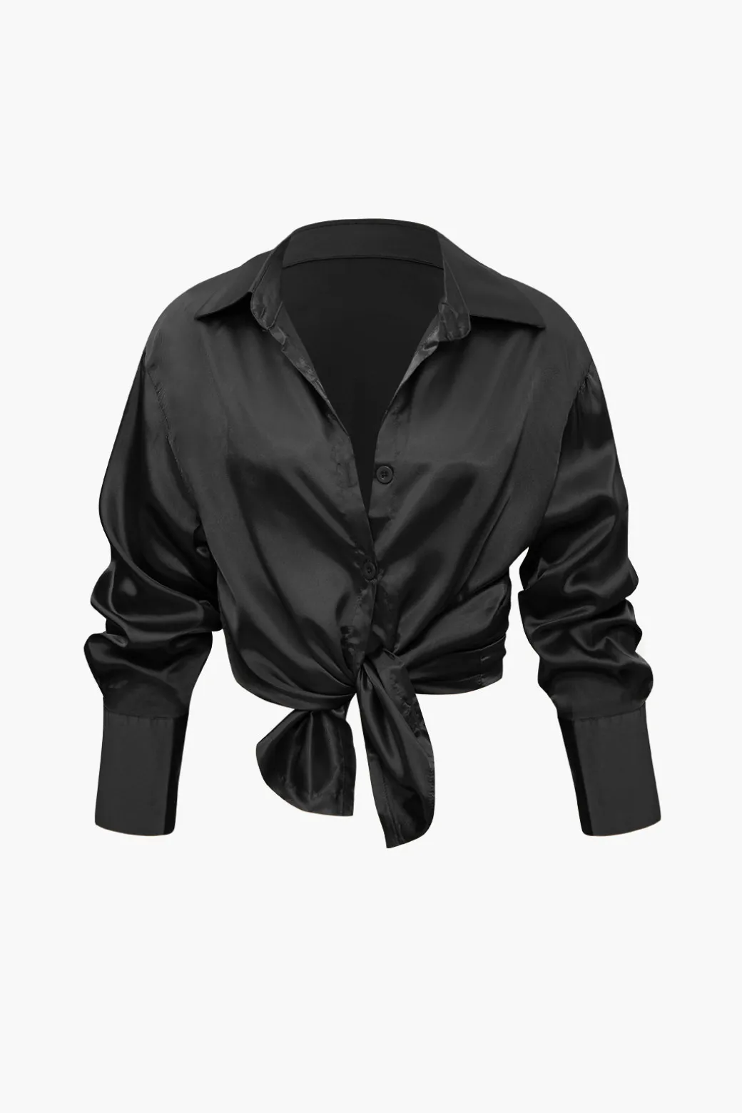 Satin Button Up Long Sleeve Shirt And Pants Set