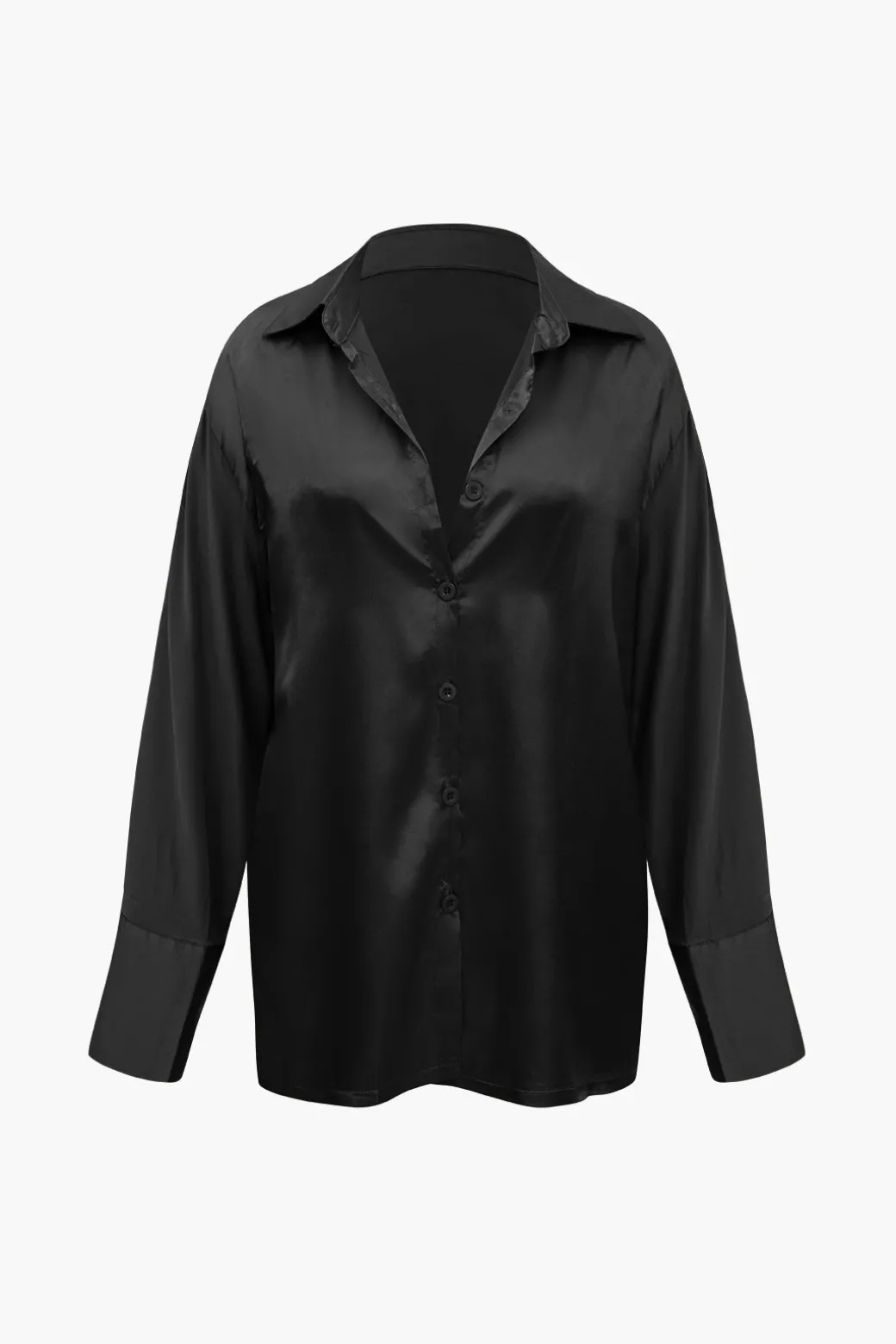 Satin Button Up Long Sleeve Shirt And Pants Set
