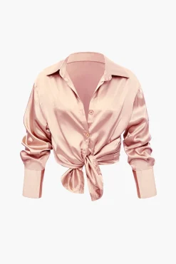 Satin Button Up Long Sleeve Shirt And Pants Set