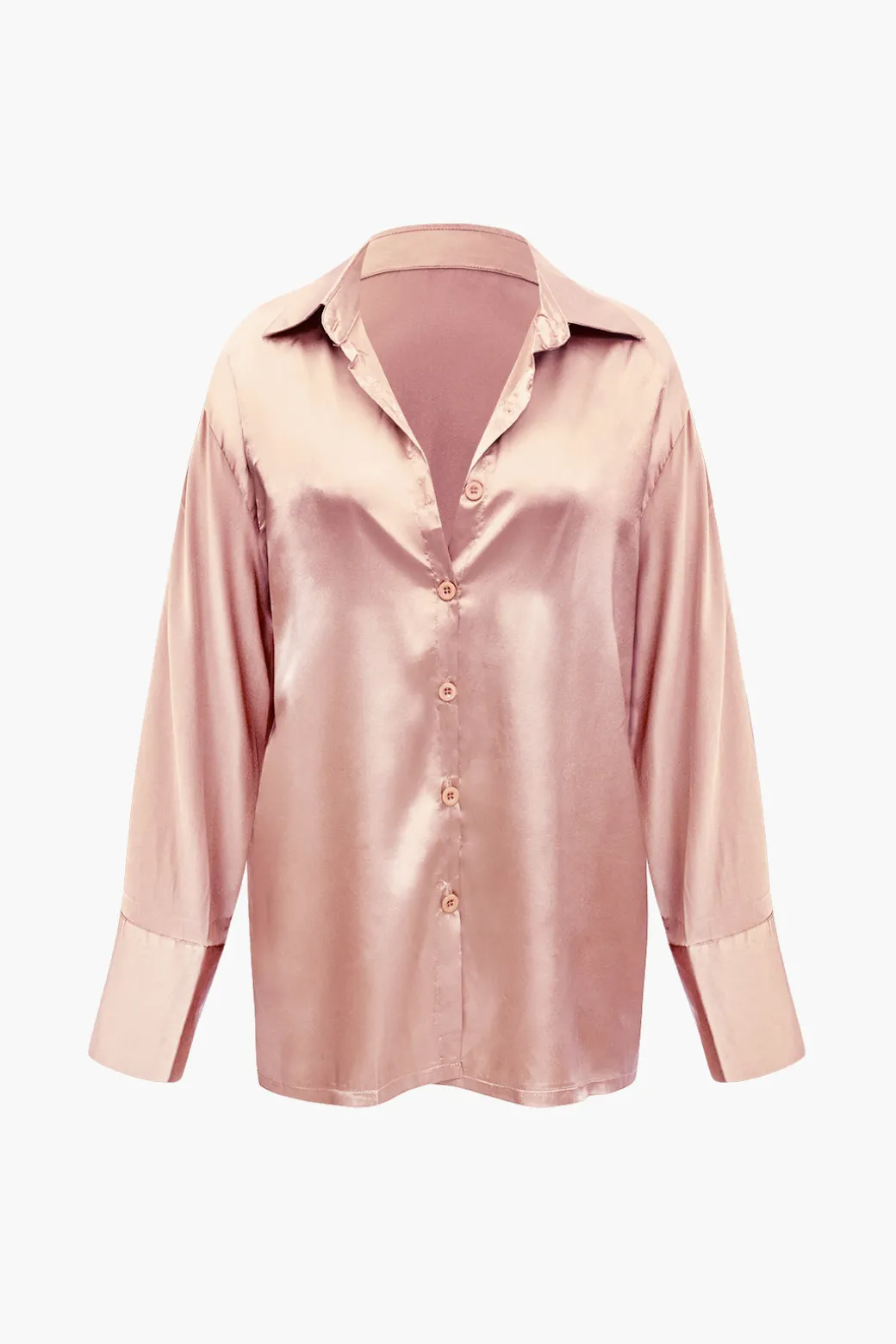 Satin Button Up Long Sleeve Shirt And Pants Set