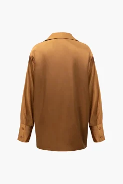 Satin Button Up Long Sleeve Shirt And Pants Set