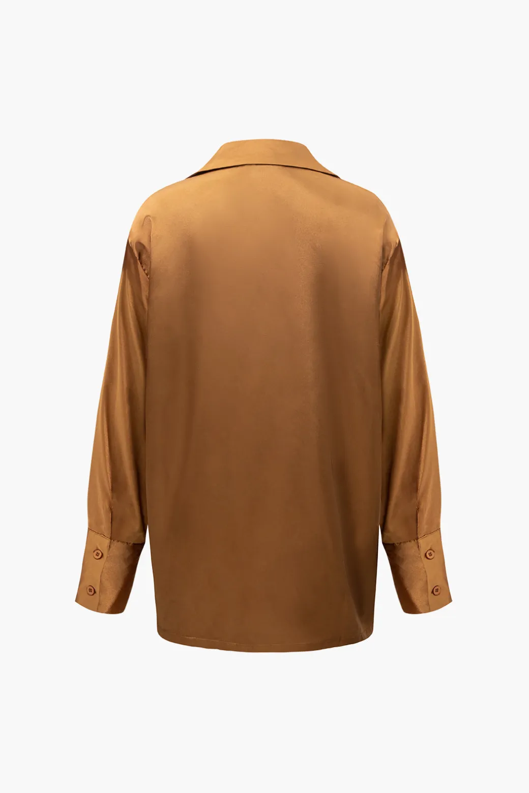 Satin Button Up Long Sleeve Shirt And Pants Set