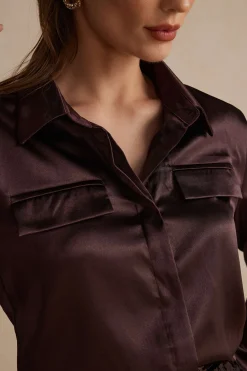 Satin Fake Pocket Long-Sleeve Shirt
