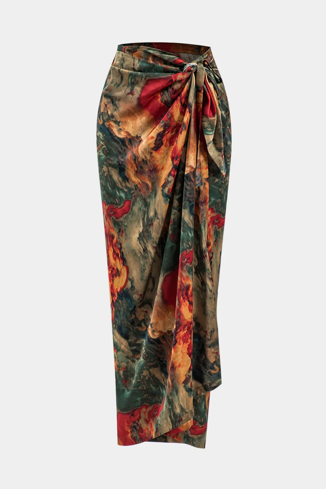 Satin Floral Print Tie Front Skirt
