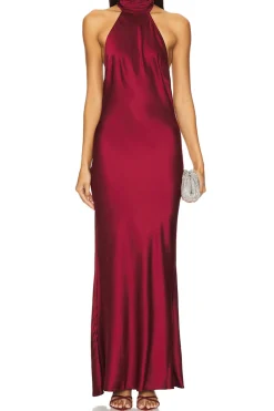 Satin Halter Neck Backless Sleeveless Maxi Dress