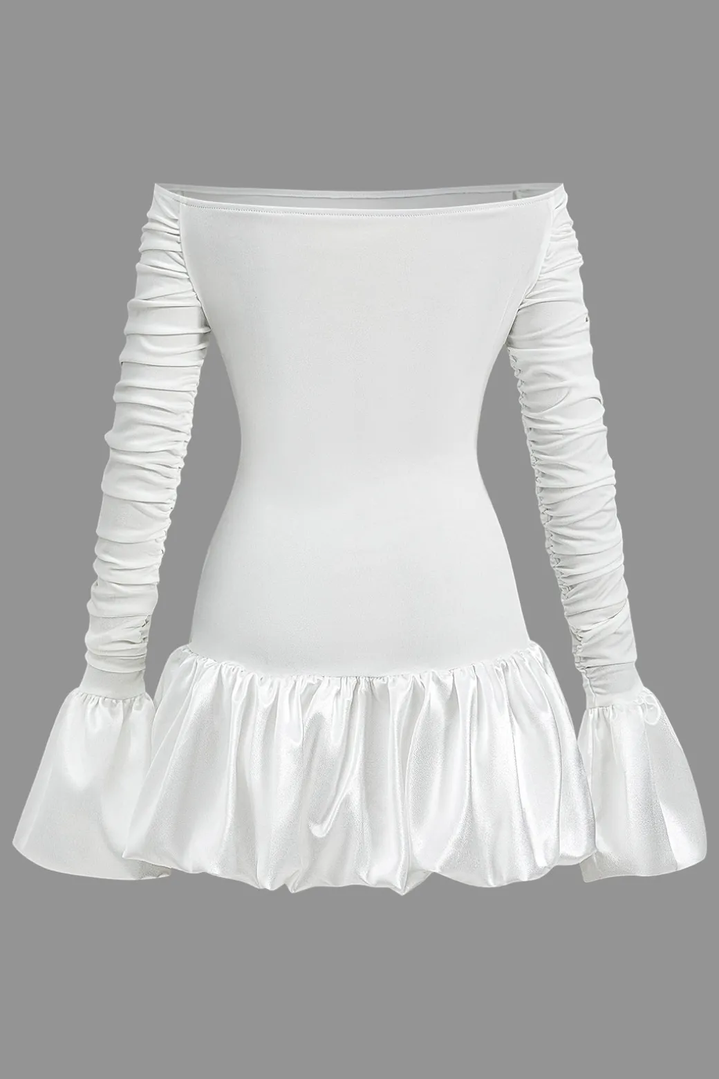 Satin Off Shoulder Puff Sleeve Patchwork Ruched Mini Dress