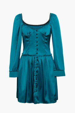 Satin Off The Shoulder Buttons Down Mini Dress