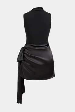 Satin Patchwork Asymmetrical Sleeveless Mini Dress