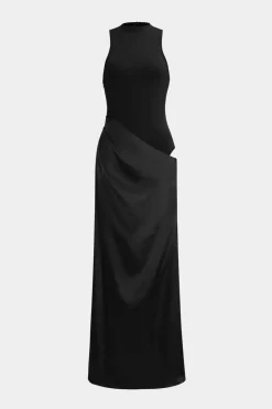 Satin Patchwork Sleeveless Maxi Dress