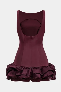 Satin Ruffle Hem Sleeveless Mini Dress