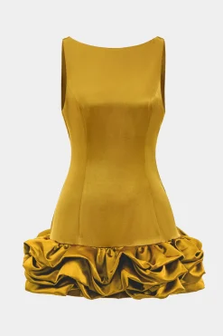 Satin Ruffle Hem Sleeveless Mini Dress