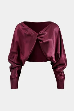Satin Twist Knot Long Sleeve Top And Skirt Set
