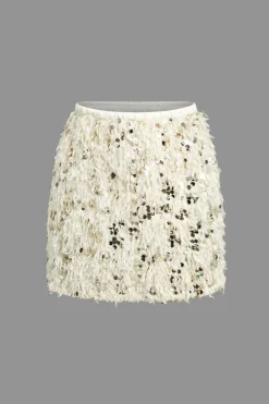 Sequin Feather Fringe Skirt
