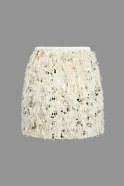 Sequin Feather Fringe Skirt