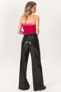 Sequin High Waisted Wide Leg Trousers